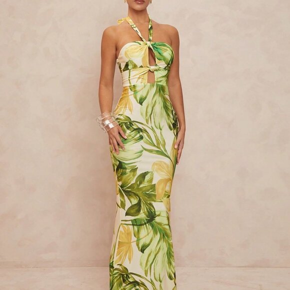 Multicolor Boho Women's Twist Back Bodycon Mermaid Banquet Dress - Picture 3 of 8